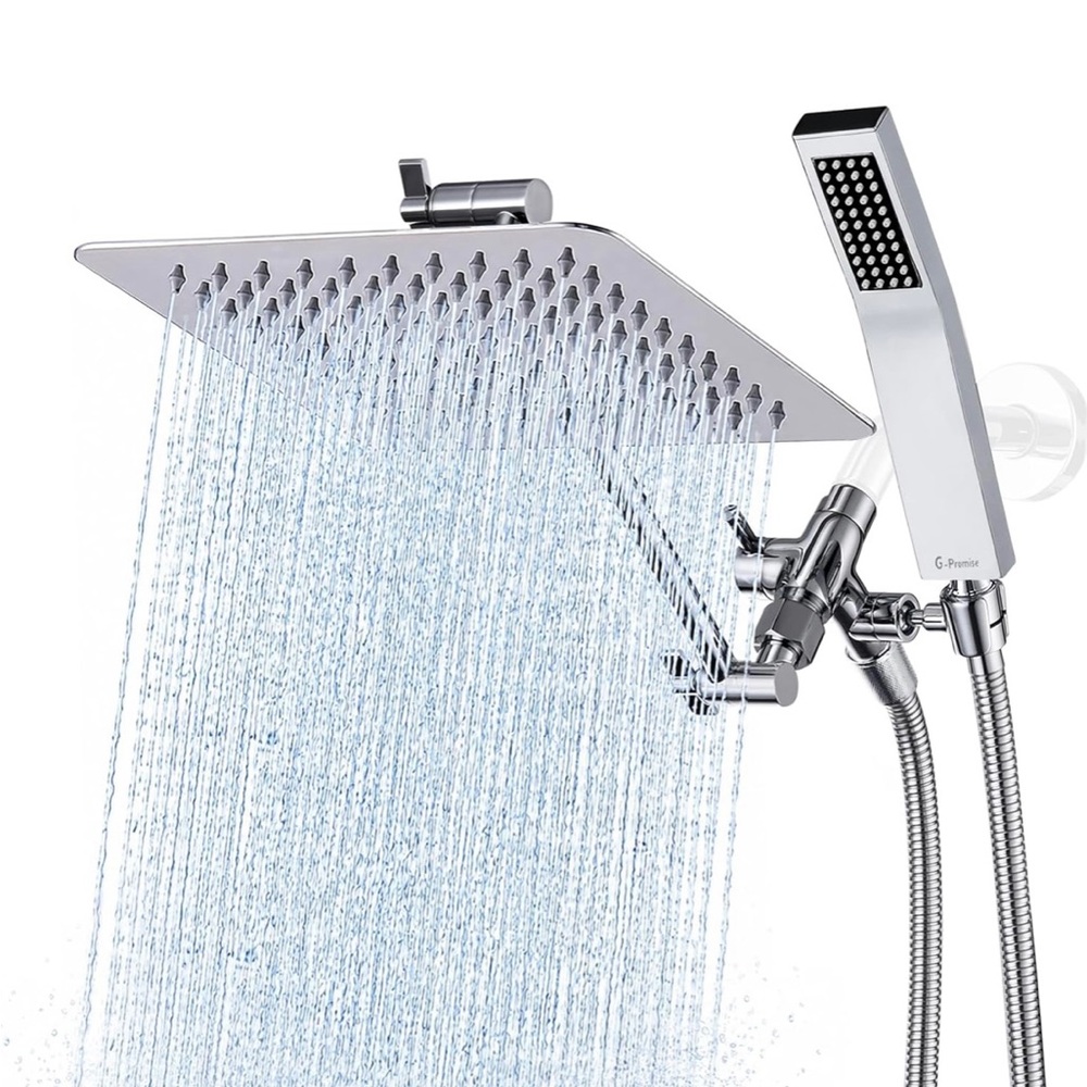 G-Promise All Metal 8 Inch Rainfall Shower Head with Handheld Spray Combo